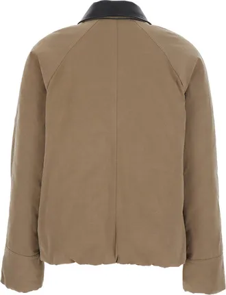 Brunello Cucinelli Womens Jacket Beige With Leather Collar Cotton Blend Coat