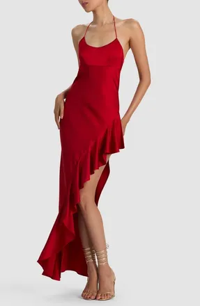 Alice & Olivia Palma Asymmetrical Ruffle Gown in Hibiscus at Nordstrom, Size 14