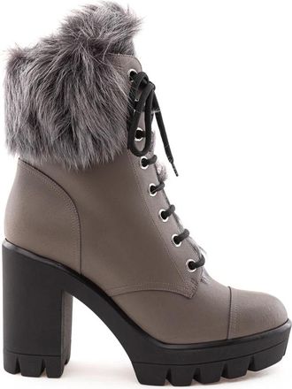 Giuseppe Zanotti Combatlaars met faux fur voering - Dames - Laarzen met Hak - Grijs - 40 EU - Leer - Schoenen