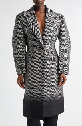 Givenchy Dip Dye Wool Blend Herringbone Coat in Black/White at Nordstrom, Size 10 Us