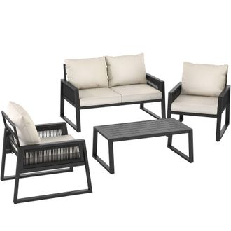 TecTake Captive aluminum garden lounge set in rope design in Dark Grey | Size: 4 Person
