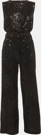 Maje Black Sequin Velvet Cut Out Crop Top & Wide Leg Pants Set