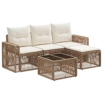 vidaXL Conjunto De Sof&aacute;s De Jard&iacute;n 5 Pcs Beige Y Blanco Crema Vidaxl