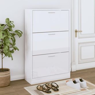 Berkfield Home Shoe Cabinet High Gloss White 63x24x103 cm Engineered Wood | Size: 63 x 24 x 103 cm