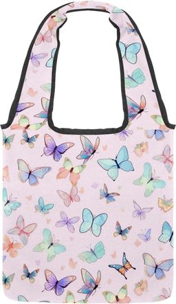 Generic Aesthetic Butterfly Reversible Canvas Shoulder Tote - Double-Sided Print, 12oz Cotton, 27cm Drop, Fold-Flat Bag for Travel, Shopping, Street Outings