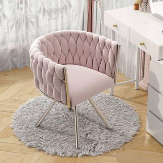 Merax Velvet Swivel Dining Chair with Metal Legs in Pink