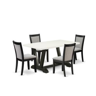 East West Furniture V626MZ606-5 5 Piece Table Set - Linen White Kitchen Table with 4 Shitake Linen Fabric Parson Chairs - Wire Brushed Black Finish