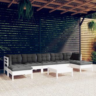 vidaXL Muebles De Jard&iacute;n 8 Pzas Con Cojines Blanco Madera De Pino Vidaxl