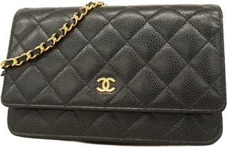 Chanel Black Grained Calfskin Chain/Shoulder Wallet (Pre-Owned)