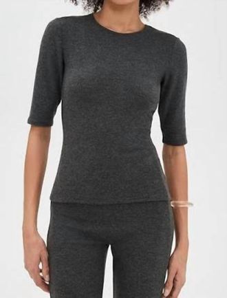 Leset Lauren Mid Sleeve Tee In Charcoal
