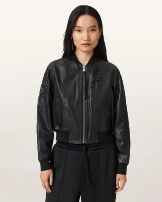 AllSaints Sheep Leather Williams X AllSaints Orten Bomber Jacket, Size: UK 16/US 12