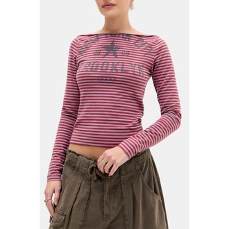 BDG NYC Slash Stripe Long Sleeve Top in Red at Nordstrom, Size X-Small