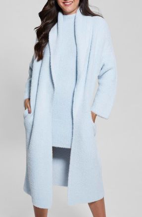 Guess Vero Fuzzy Shawl Collar Longline Cardigan in Sky High at Nordstrom, Size Medium/large