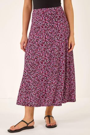 Roman Ditsy Floral Print Stretch Midi Skirt