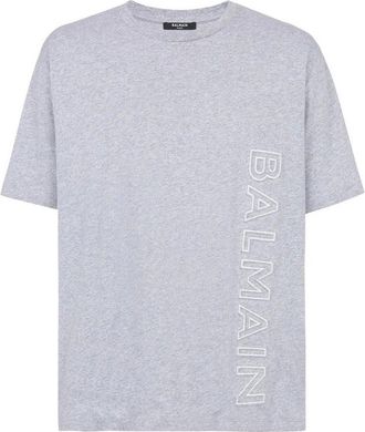 Balmain T-Shirts, male, Gray, M, Vertical Embossed Logo T-Shirt