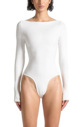 Mani&egrave;re De Voir Eva Boat Neck Bodysuit in White at Nordstrom, Size 12