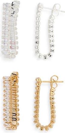 Tasha Set of 2 Baguette Crystal Front/Back Earrings in Gold/silver at Nordstrom Rack