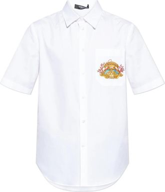 Versace Shirt met Zak - Heren - Korte mouwen Overhemden - Wit - S - Katoen - Overhemden