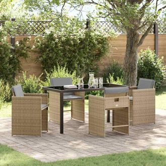 vidaXL Conjunto De Comedor De Jard&iacute;n 5 Pcs Beige Rat&aacute;n Sint&eacute;tico Vidaxl