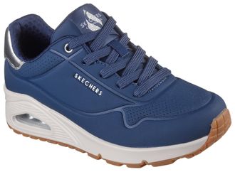 Skechers Sneaker SKECHERS UNO GOLDEN AIR, Damen, Gr. 35, blau (navy), Lederimitat, Schuhe Sneaker, Freizeitschuh, Halbschuh, Schn&uuml;rschuh mit Metallic-Einsatz