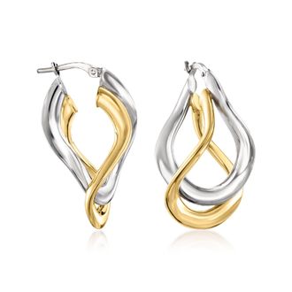 Ross-Simons Italian 2-Tone Sterling Silver Curved Double-Hoop Earrings