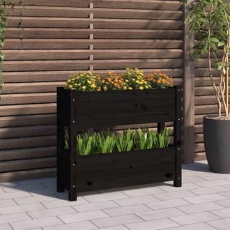 vidaXL Vidaxl - Jardinera De Madera Maciza De Pino Negro 77x25x66 Cm