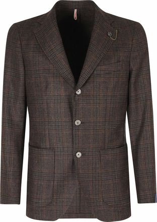 Santaniello Brown Welsh Check Pattern Wool Blazer
