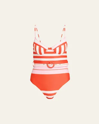 SIMKHAI Noa Belted Bustier One-Piece Swimsuit