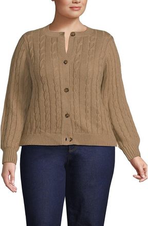 Lands End Drifter Classic Cable Crew Neck Cardigan Sweater in Vicuna Heather at Nordstrom, Size 2X