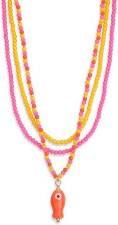 Leith 3-Pack Assorted Beaded Necklaces in Yellow Multi- Gold at Nordstrom Rack