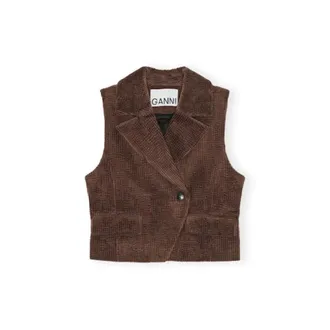 Ganni Waistcoats, female, Brown, M, Cotton Corduroy Vest