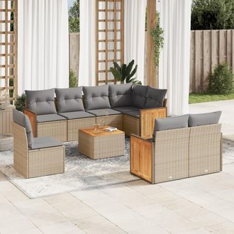 vidaXL Set De Sof&aacute;s De Jard&iacute;n 9 Pzas Con Cojines Rat&aacute;n Sint&eacute;tico Beige Vidaxl