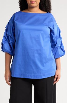 Harshman Balia Cotton Popover Top in Royal Blue at Nordstrom, Size 2X