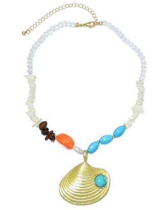 Adornia Adornia Plated Mixed Beaded Oversized Shell Necklace