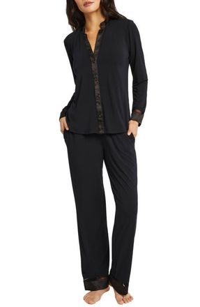 Fleur't Tuxedo Satin Trim Pajamas in Black at Nordstrom, Size Xx-Large
