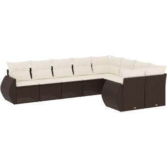 vidaXL Set De Sof&aacute;s De Jard&iacute;n 9 Pzas Y Cojines Rat&aacute;n Sint&eacute;tico Marr&oacute;n Vidaxl