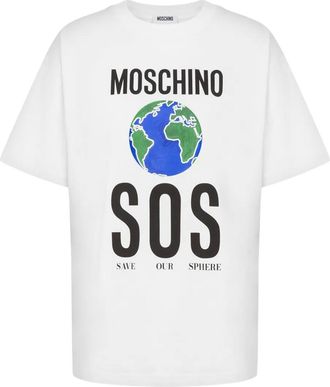 Moschino T-shirt con stampa Globe SOS - Bianco