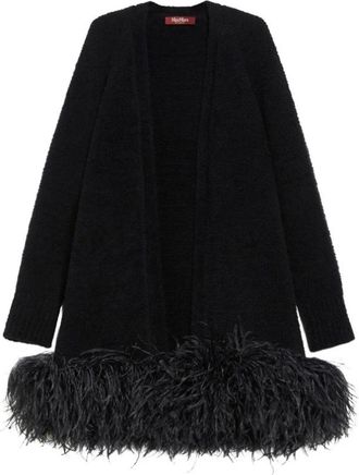 Max Mara Truien & Vesten, Dames, Zwart, M, Wol, Cardigan met veren