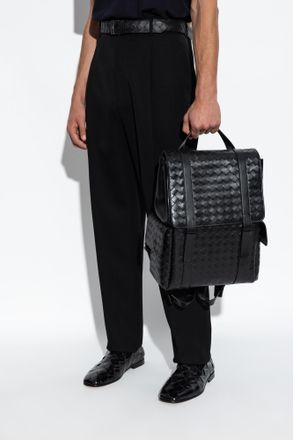 Bottega Veneta Leather Backpack, Mens, Black