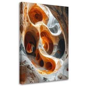 Feeby Cuadro Sobre Lienzo, Estructura Rocosa Abstracta En Colores Naranja Y Gris, 80x120