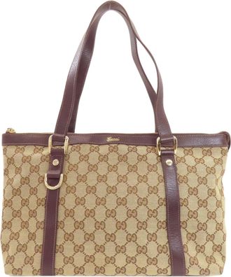 Gucci Brown Canvas Leather Tote Bag (Pre-Owned)