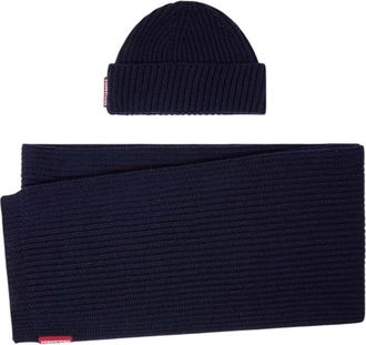 Dsquared2 Navy Blue Knitted Beanie Set