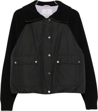 Brunello Cucinelli Taffeta en Wol Gebreide Donsjas - Dames - Jassen - Zwart - Maat: L Wol