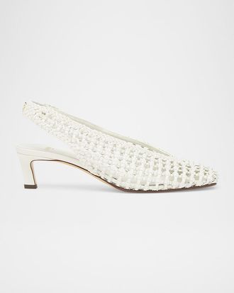 Fendi Woven Leather Kitten-Heel Slingback Pumps