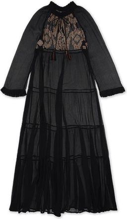 Fortela Arsia Embroidered Silk Chiffon Kaftan Dress in Black at Nordstrom, Size 38 Eu