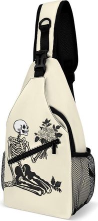 Generic Skeleton Skull And Rose Unisex Shoulder Bags Casual Crossbody Chest Bag Sling Backpack for Hiking Cycling Travel