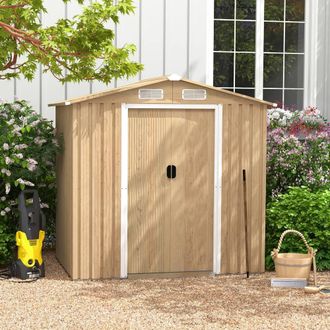 Costway Costway 182 x 129 cm Outdoor Storage Shed Galvanized Metal Tool House w/ 4 Vents in Natural