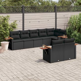vidaXL Set De Sof&aacute;s De Jard&iacute;n 8 Piezas Y Cojines Rat&aacute;n Sint&eacute;tico Negro Vidaxl