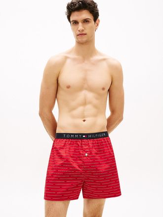 Tommy Hilfiger Mens Printed Woven Boxer - Red - XL