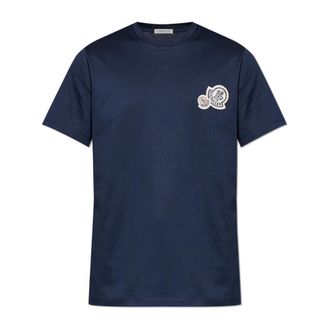 Moncler T-Shirts, male, Blue, Size: L Double Logo Patch T-Shirt